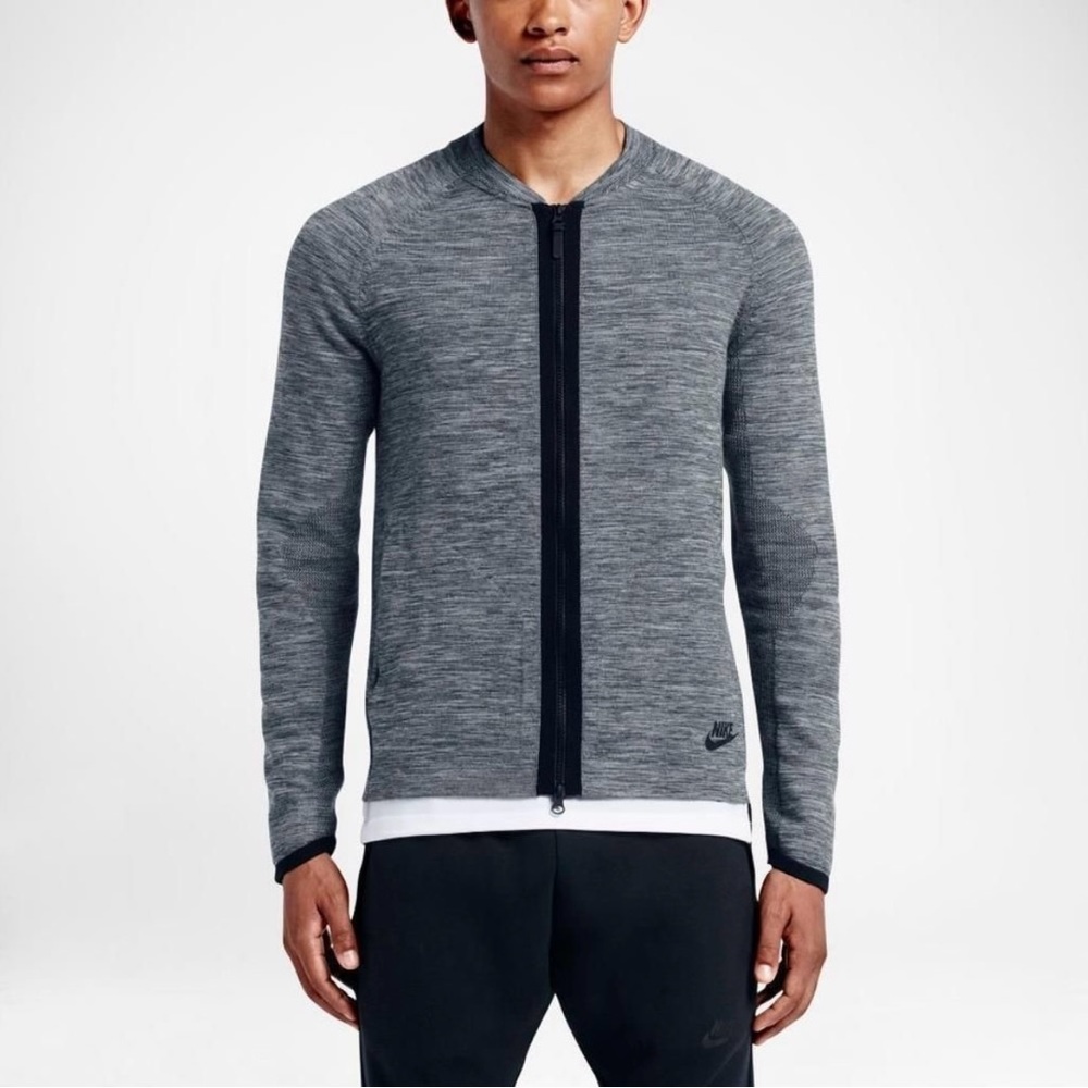 NIKE SPORTSWEAR TECH KNIT BOMBER JACKET GRAY HEATHER BLACK MEN'S NWOT SIZE SMALL